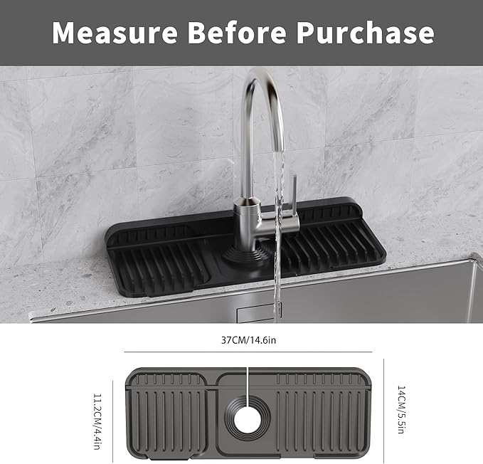 WAFT YEARN 14X5 Inch Silicone Durable Faucet Mat Kitchen Sink Splash Guard