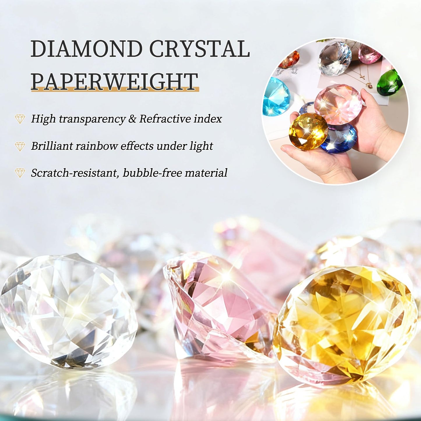 PATIKIL Diamond Crystal Paperweight, 80mm / 3.15" Crystal Paperweight Paper Weight with Silver 19 Metal Base for Home Office Desktop Table Decor Wedding Party Ornaments, Black