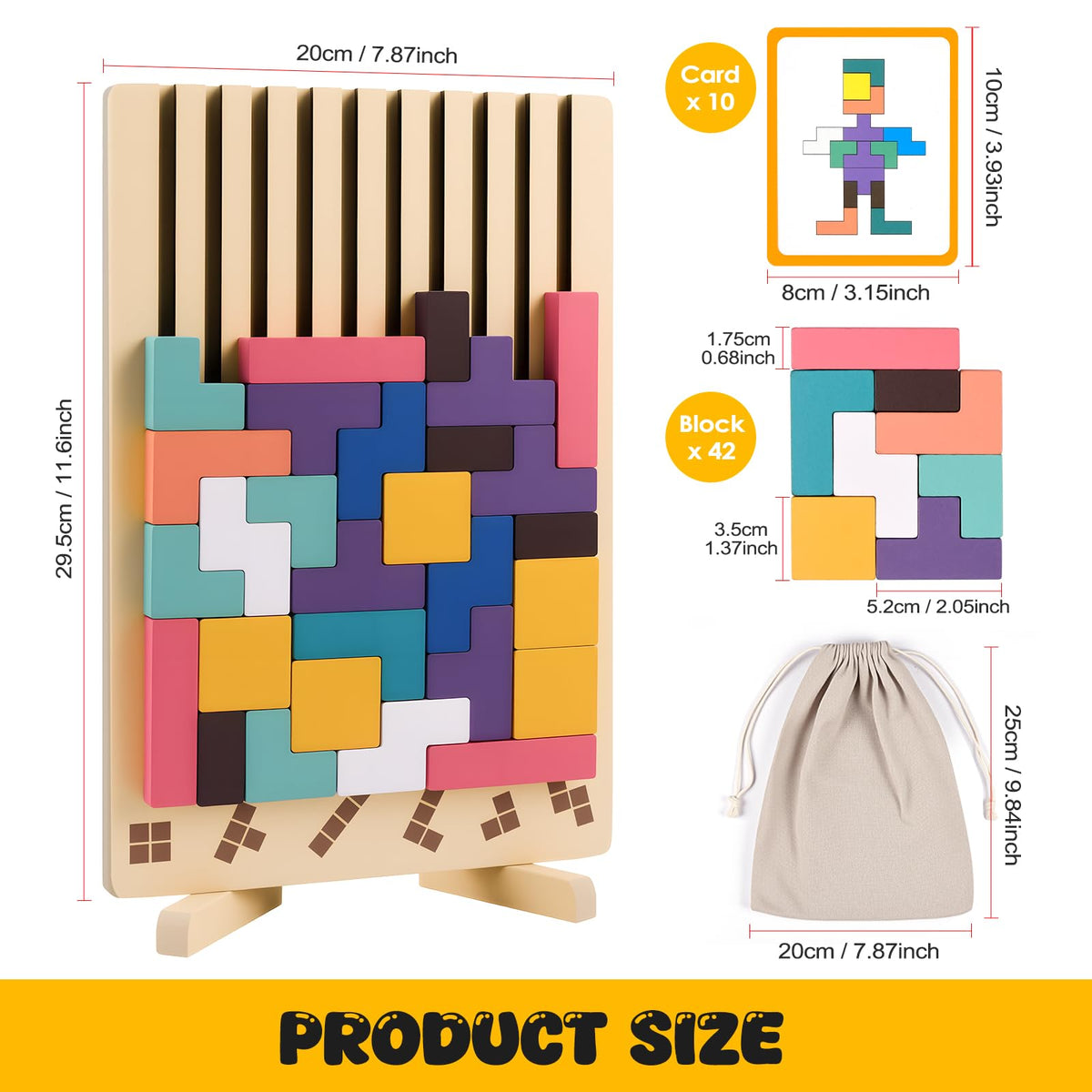 Kiapeak Wooden Stacking Puzzle Toy, 3D Russian Block Puzzle Jigsaw,Montessori Educational Board Game Gift for Boys and Girls, Stacking Blocks Toys for Family Brain Teaser Activity