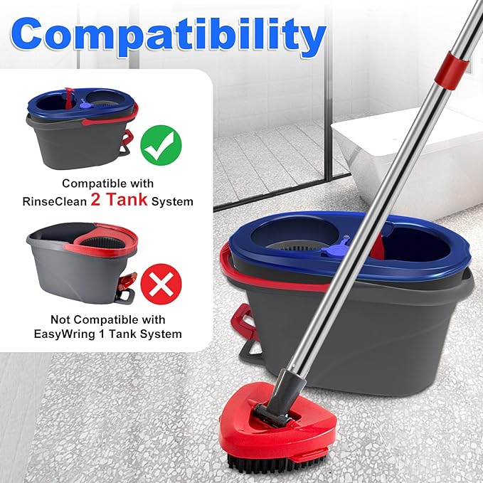 4-Section Stainless Steel Spin Mop Handles, Mop Base & Upgrade Scrub Brush Combo