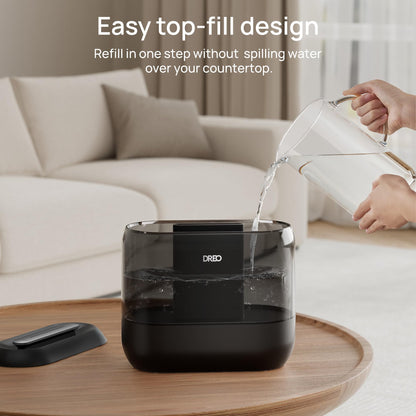 Dreo Top Fill 4L Humidifiers for Bedroom, 36H Runtime, 28 dB Quiet Cool Mist Supersized Air Humidifier for Large Room, Plants, Baby Nursery, Indoor, Night Light, Easy to Clean & Fill, Black