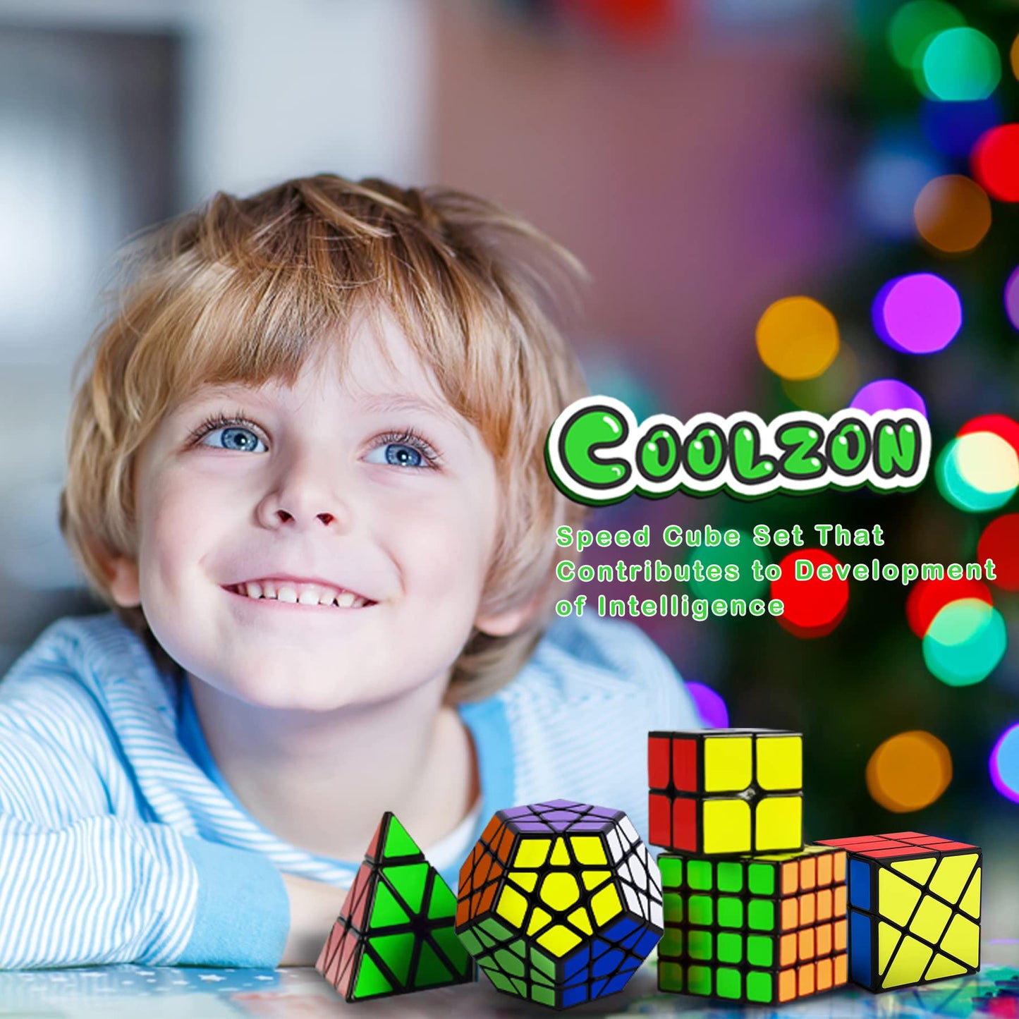 Coolzon 5 Pack Speed Magic Cubes, Magic Speed Cube Set 2x2 4x4 Fenghuolun Pyraminx Pyramid Megaminx Fenghuolun Puzzle Cube Toy for Children & Adults 8 Years & Up