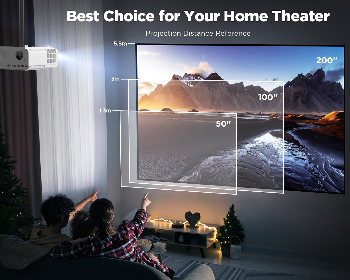 [Auto Focus/Keystone] DBPOWER Projector 4K with 5G WiFi and Bluetooth, 600ANSI FHD Native 1080P Outdoor Movie Projector with 4P4D/PPT/Zoom, Mini Home Projector Compatible w iOS/Android/HDMI/TV Stick