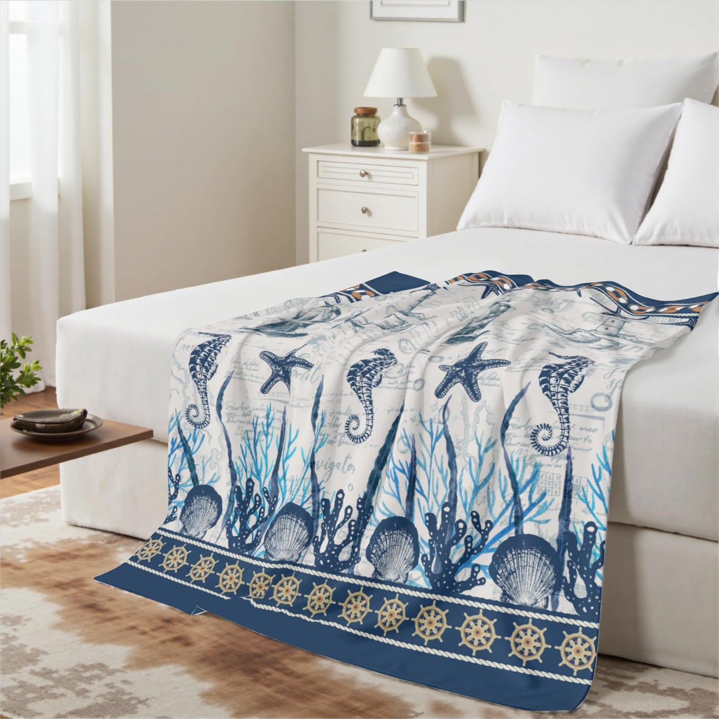 Arktrident Nautical Sailboat Throw Blanket Ocean Starfish Lightweight Bed Blankets Soft Cozy Plush Fleece Flannel Blankets for Couch Sofa Bed 50"x 60"