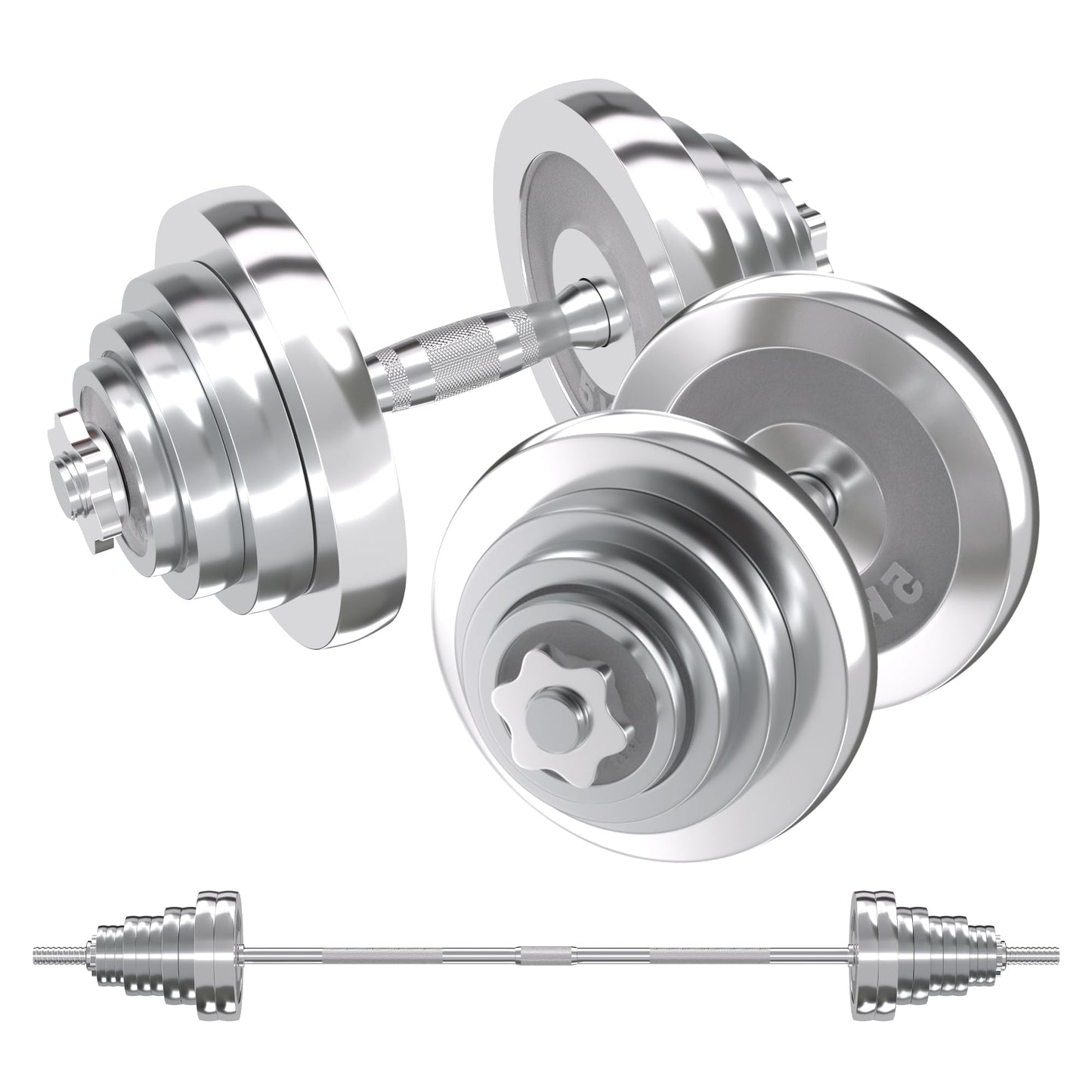 VIVITORY Fitness Dumbbells Set, Adjustable Weight Sets up to 11/22/44/66/110 lbs, with Metal Connecting Rod Used As Barbell, Chromed Weights, Hardcover Gift Box, Home Gym Work Out Training Equipment