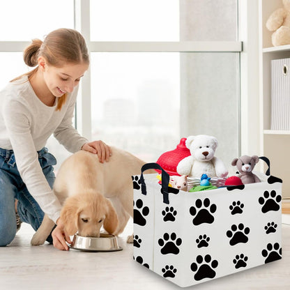 FXOCSHE Rectangular Dog Basket,Nursery Hamper,Collapsible canvas kids toy storage box,Kids room storage basket,Pet decor(Dog paw)