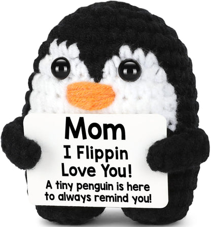 Positive Crochet Penguin, Mini Funny Brithday Galentines Valentines Gifts for Women Men Teens Boys Girls, Inspirational Appreciation Gifts for Coworker Friend Sister Her Him, Emotional Positive Decor