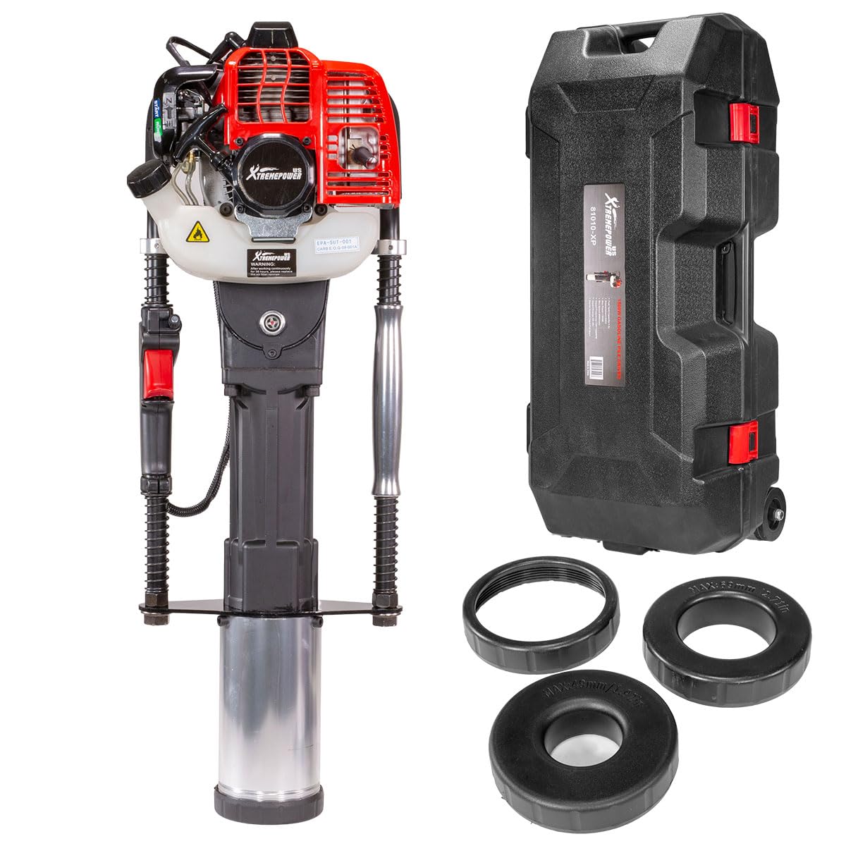 XtremepowerUS 52CC Gas Powered T-Post Driver, 2-Stroke Garden Fencing Farm Piling Driver, Air Cooling Gasoline Garden Fencing with 2 Post Driving Head