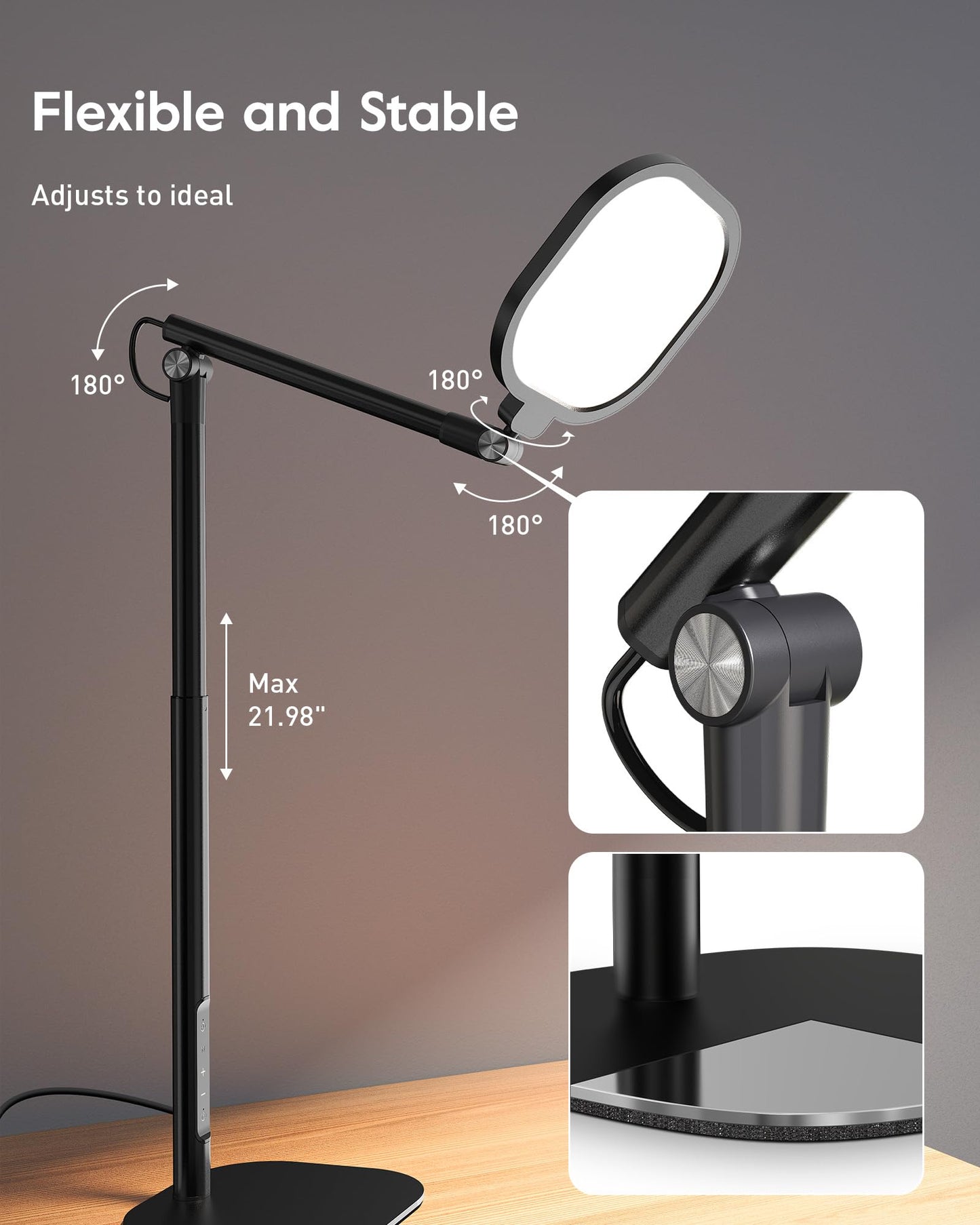 LitONES Led Desk Lamps for Home Office with Base, Tall Desk Lamp with 50 Light Modes & Memory and Timer Func Computer Light, Flexible Adjustable Table Lamps for Video Conference, Architect