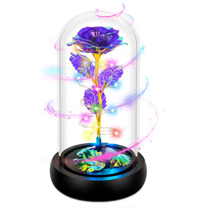 Childom Valentines Day Rose Gifts for Her,Birthday Gifts for Women Mom Mothers Day,Flowers for Delivery Prime,Rotating Purple Light Up Rose in A Glass Dome,Anniversary Valentines Rose Gift for Wife