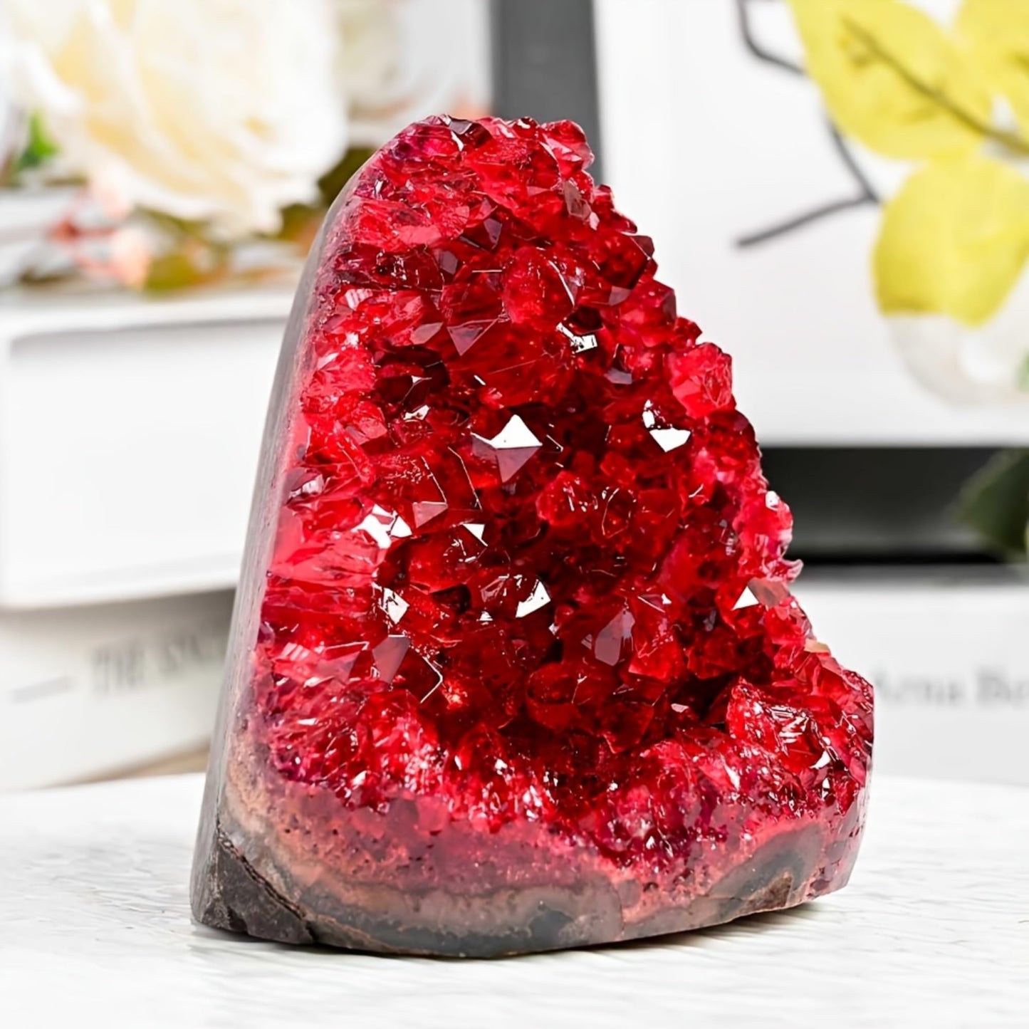 CrystalHola 1Pc Claret Raw Geode, Crystal Cluster for Home Feng Shui Ornaments Energy Stone Healing Tools Meditation Feng Shui Decoration,Stone Display Piece, Mineral Specimen (300-400g)