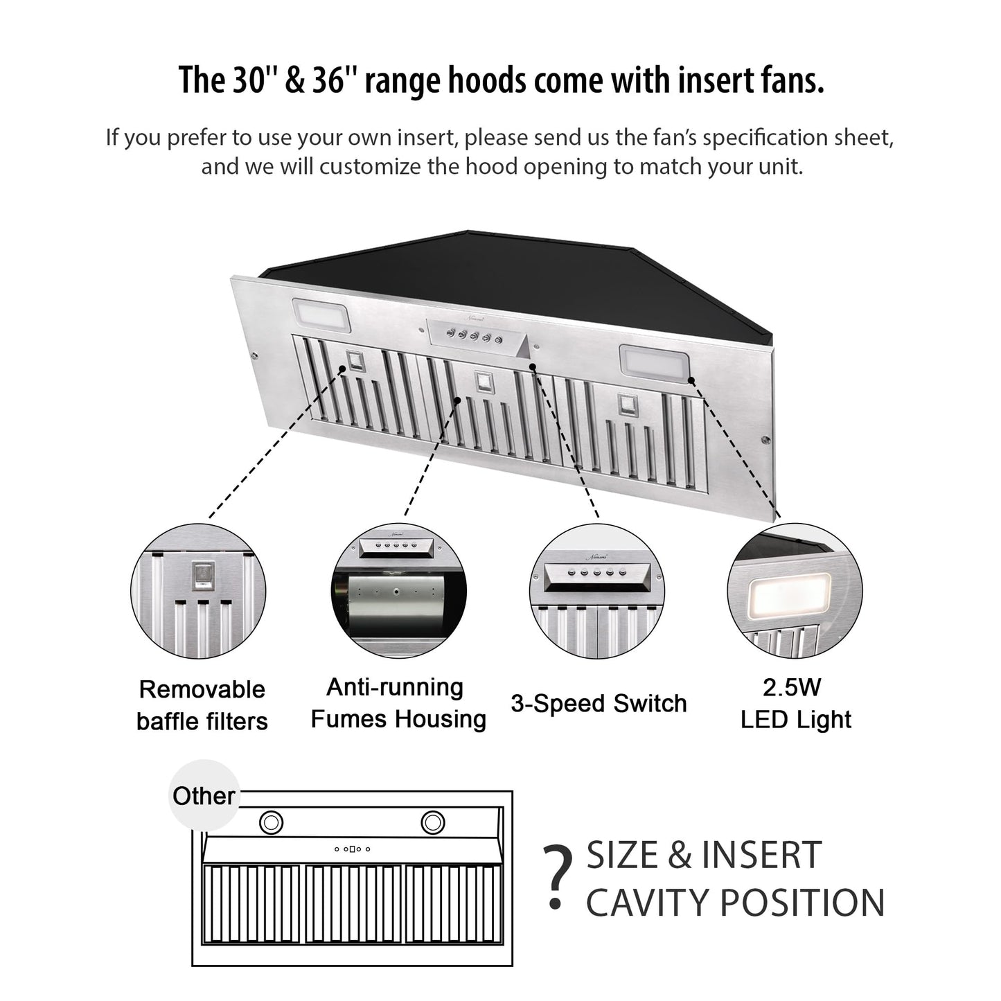 NAUXUS Custom Stainless Steel Range Hood, Handmade Kitchen Hood with Powerful Range Hood Insert, Classic Stove Vent Hood with Straps & Rivets,HCW44PBS#