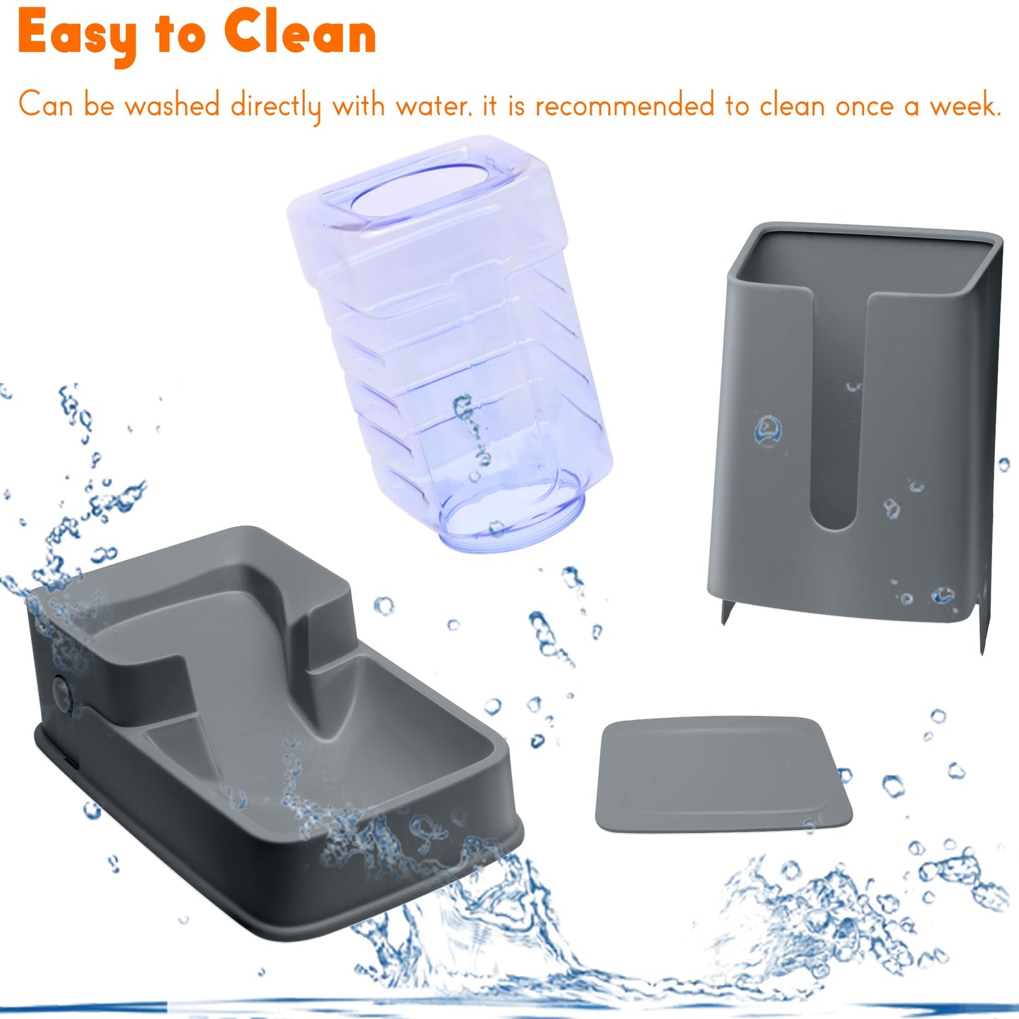 Automatic Cat Feeder and Cat Water Dispenser in Set 2 Packs Automatic Dog Feeder and Dog Water Dispenser 1 Gallon for Small Medium Big Dog Pets Puppy Kitten (deep Gray)