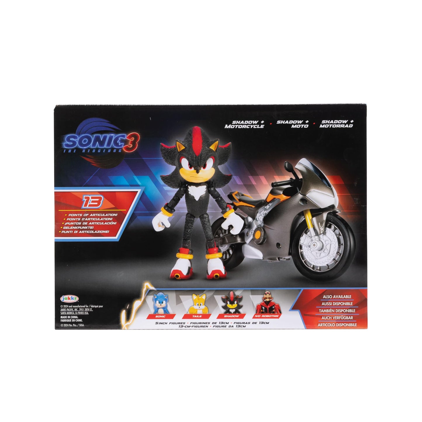Sonic 3 MOVIE Sonic the Hedgehog Shadow Figure & Motorcycle by Jakks Pacific, Officially Licensed Movie Collectible, Stands 5” / 12.7 cm Tall, Premium Action Figure, Suggested for Ages 3+