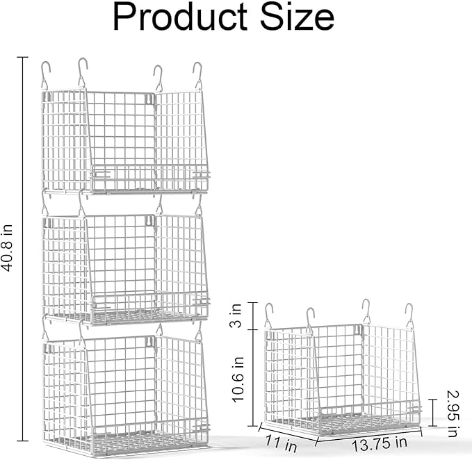 3 Pack Laundry Room Organization and Storage, Hanging Wire Basket