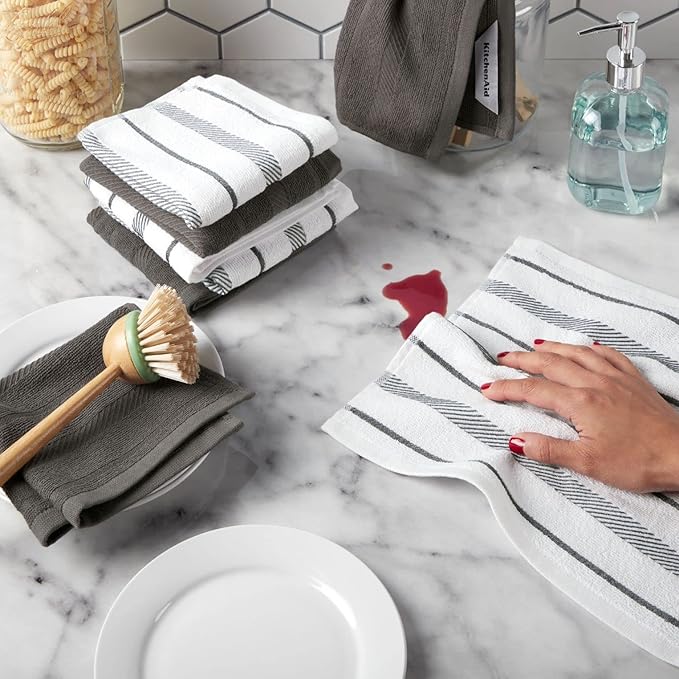 KitchenAid Albany Dishcloth 8 Pack Set, Charcoal Grey/White