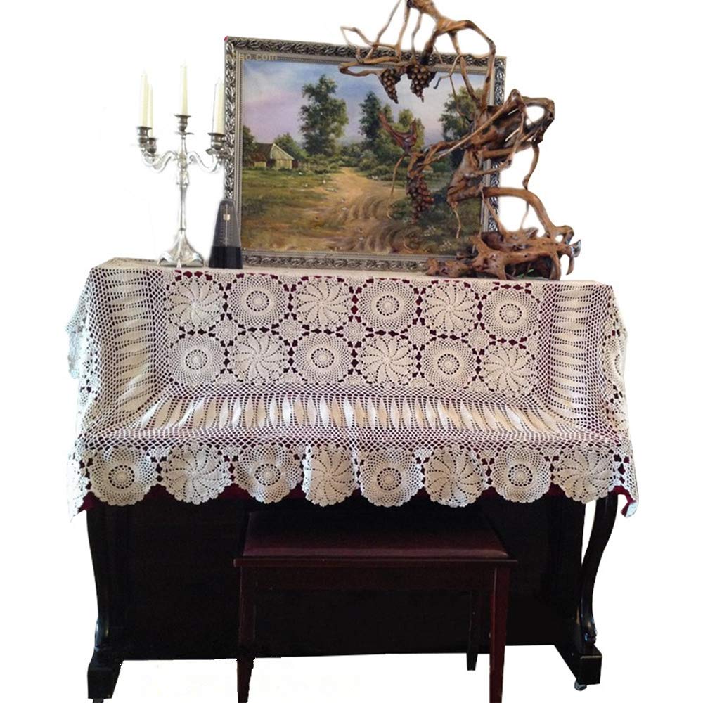 USTIDE Rustic Floral Crochet Tablecloth Rectangle Beige Cotton Lace Table Overlays 51"x70"