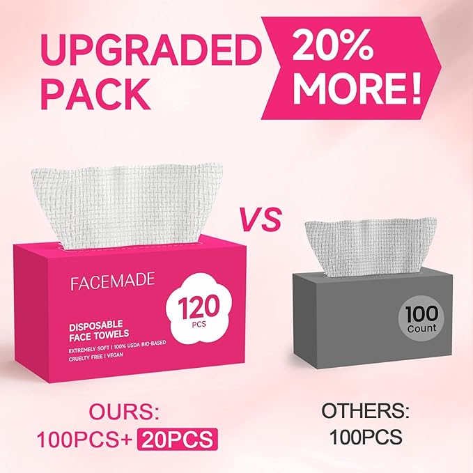 FACEMADE 240 Count Disposable Face Towels, 100% USDA Biobased Face Towelettes