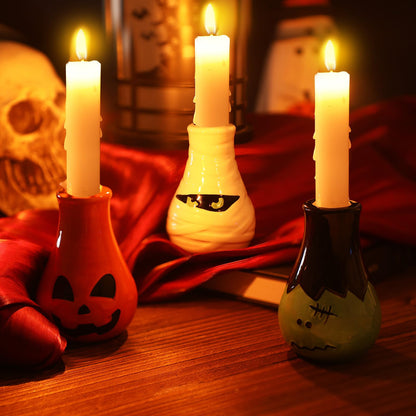 LemonRoad 3 Pcs Fun Halloween Candlestick Holders Pumpkin Wine Glass Candle Stick Holders Ceramic Taper Candle Holder for Halloween Party Holiday Office Home Decor Gift
