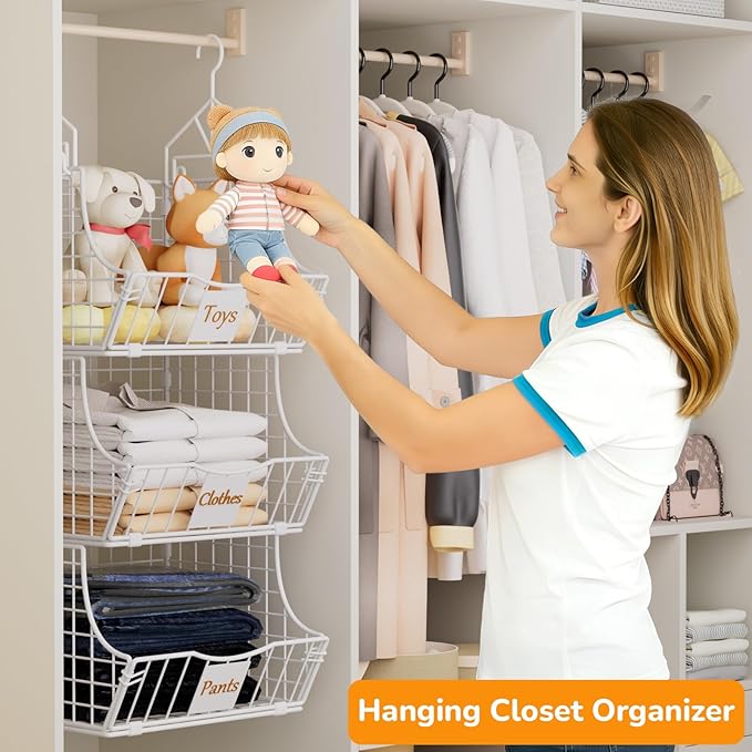 Hanging Closet Organizers and Storage, 2 Tier Closet Shelf Clothes Organizer