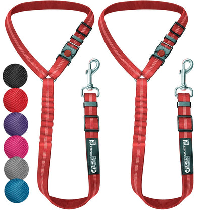 Headrest dog car seat belt 2 Pack Adjustable Durable Headrest Seat belt Pet Dog Car Safety Harness Restraint with Elastic Nylon Bungee Buffer Red