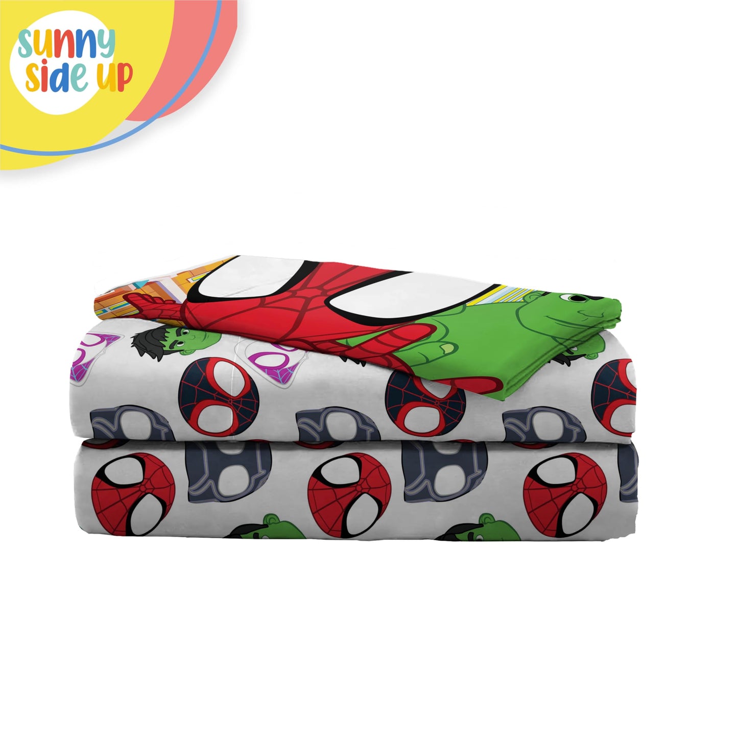 Sunny Side Up Spidey & His Amazing Friends Twin Sheet Set - 3 Piece Kids Bedding Set Includes Pillow Cover - Super Soft Superhero Microfiber Sheets Features Miles Morales & Ghost Spider