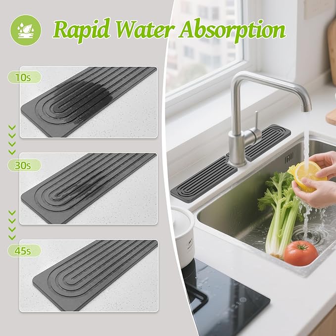Stone Faucet Mat for Kitchen Sink, Diatomite Quick Dry Kitchen Sink Splash Guard