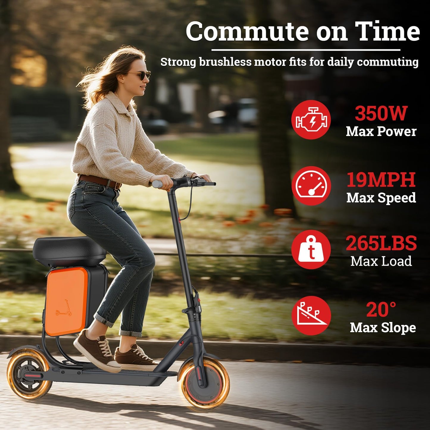 Qlaway Electric Scooter for Adults - 2-in-1 Seat Box, 8.5" Solid Tire, Powerful 350W Motor, Top Speed 19 MPH, Max 16 Miles Ranges, Aluminum Alloy Frame Foldable Commuting Escooter