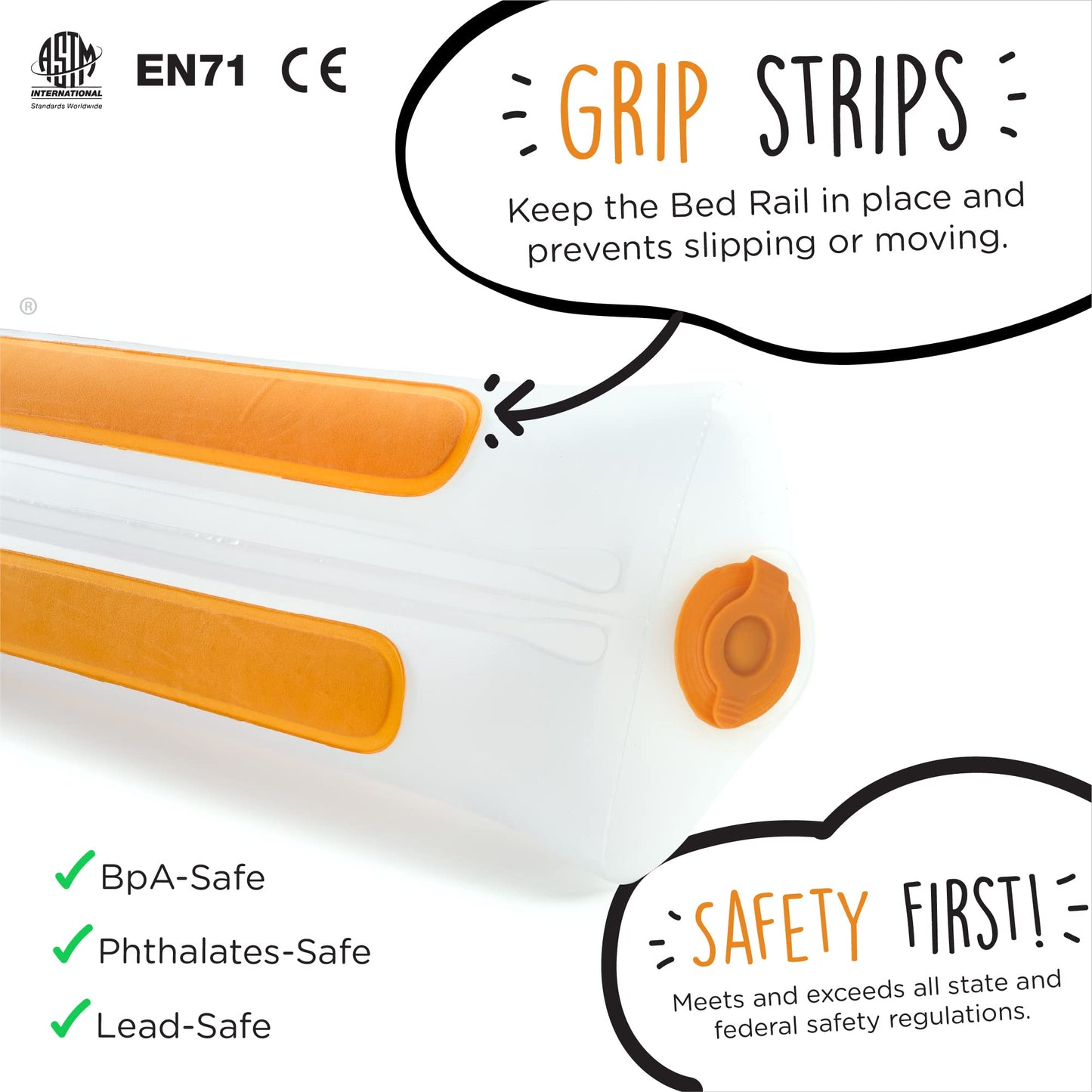 The Shrunks Sleep Security Inflatable Bed Guard (2 Pack) - Safe & Portable Toddler Bed Guard / Cot Bumpers for Travel, Holiday or Home Use, 122x18x10cm fits under Bed Sheet with non-slip grips.