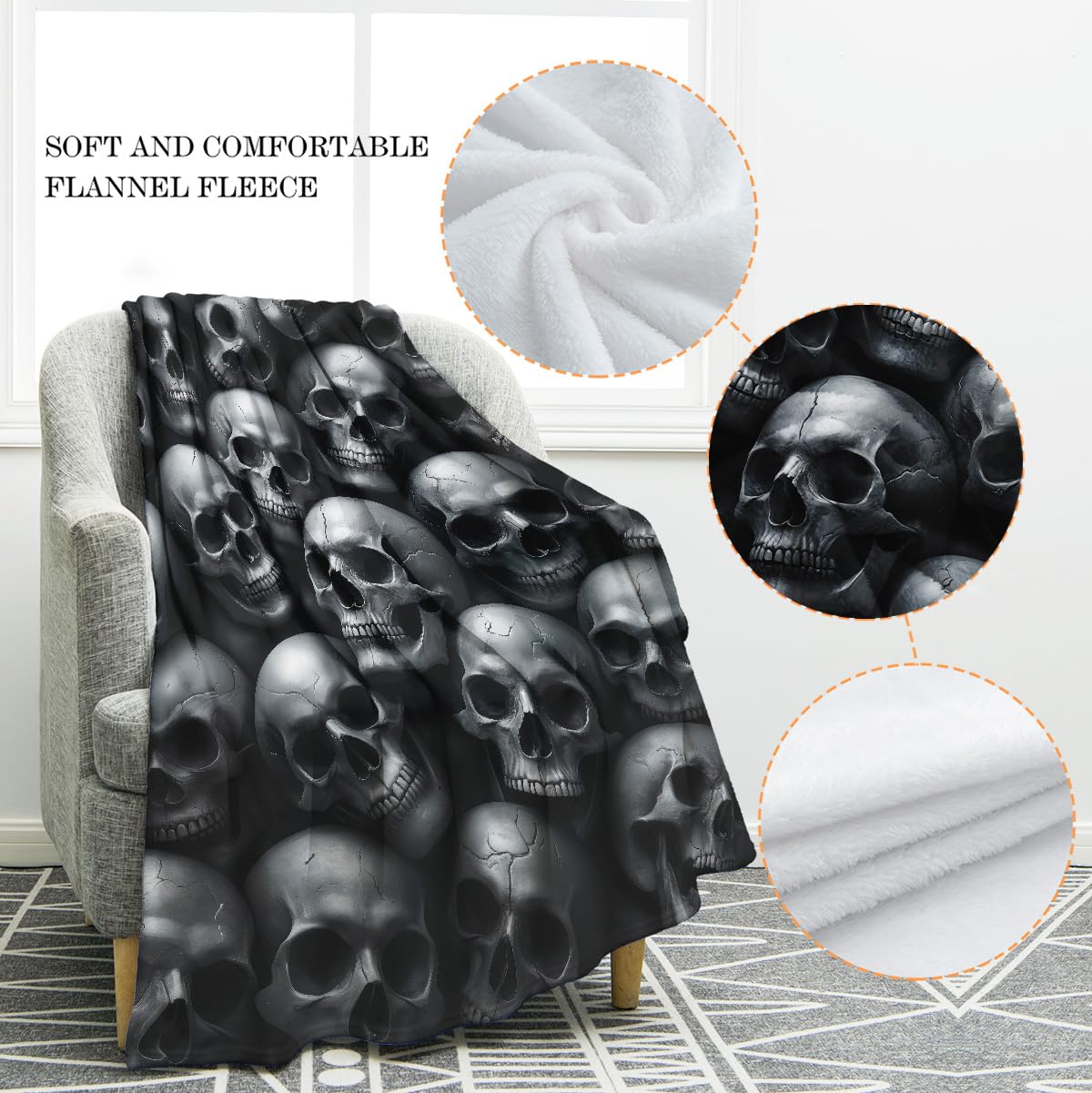 Jekeno Gothic Skull Blanket Gifts for Women Men Girls Boys Mom Wife Husband Dad Halloween Birthday Christmas Skeleton Horror Dark Presents Home Bedroom Living Room Bed Sofa Decor Throw 50"x60"