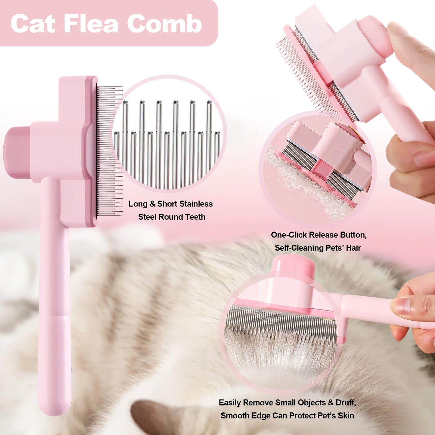 HCHYEY Cat Grooming Kit, 4-in-1 Cat Grooming Tools with Cats Brush, Flea Comb, Nail Clipper & Trimmer - Deshedding & Dematting for Pets Hair and Paws, Pet Shedding Set for Indoor Dogs & Cats (Blue)