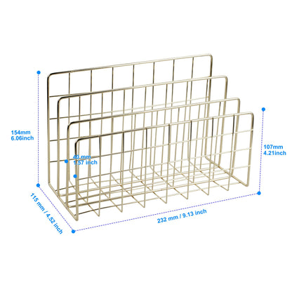 YiePhiot Desktop Mail Organizer File Organizer Metal Wire Mail Sorter Letter Organizer Magazine Rack for Letters, Mails, Books, Postcards, Brochures, Mail Holder (3 Slot, Gold)