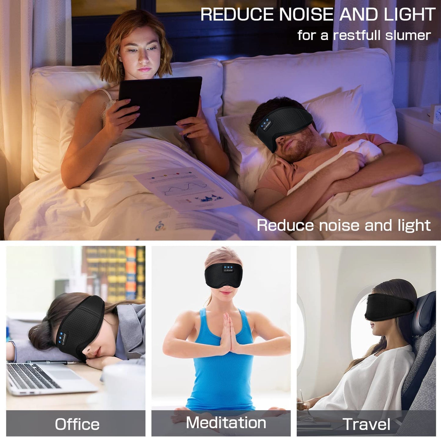 LC-dolida Bluetooth Sleep Mask Headphones,100% Blackout Sleeping Headphones Eye Mask for Sleeping with Travel Bag,Eye mask with Bluetooth Earphones for Travel,Nap Sleeping,Shift Work