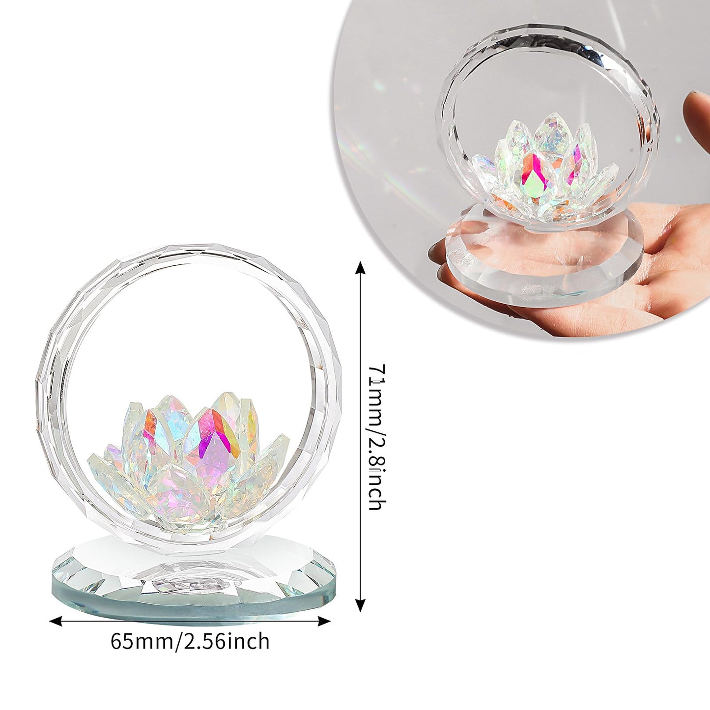 LONGWIN Crystal Lotus Flower Basket Figurine Collectible Glass Flowers Art Decor Reflection Feng Shui Decorative Ornaments for Living Room Bedroom Office AB - Coated