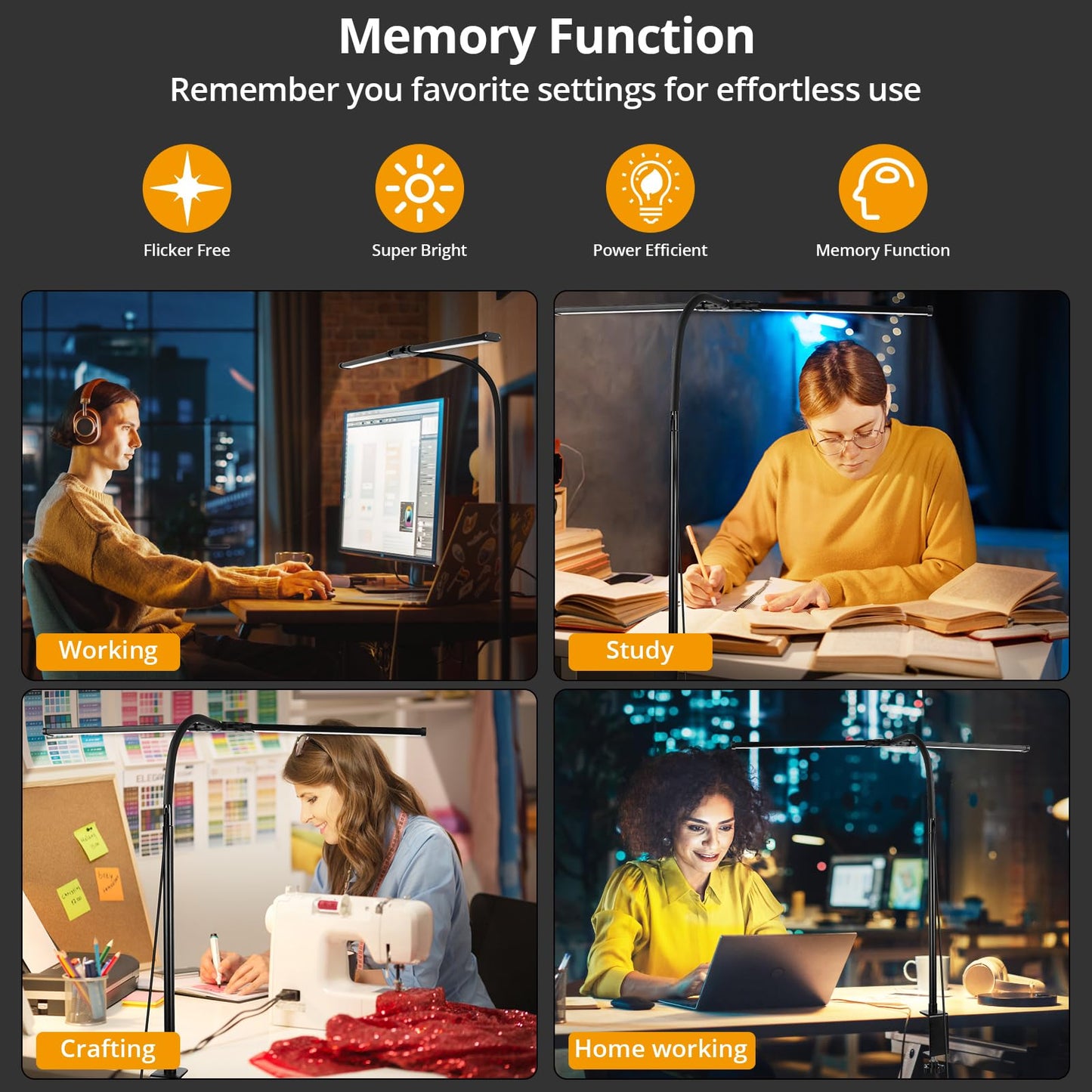 Woputne Desk lamp with Clamp, Super Wide & Bright, 5 Color Modes X 10 Brightness Levels, 960LM(160 Pcs Lamp Beads), 12W Computer Monitor Flexible Table Light, Desk Light for Office,Study, Crafts, Draw