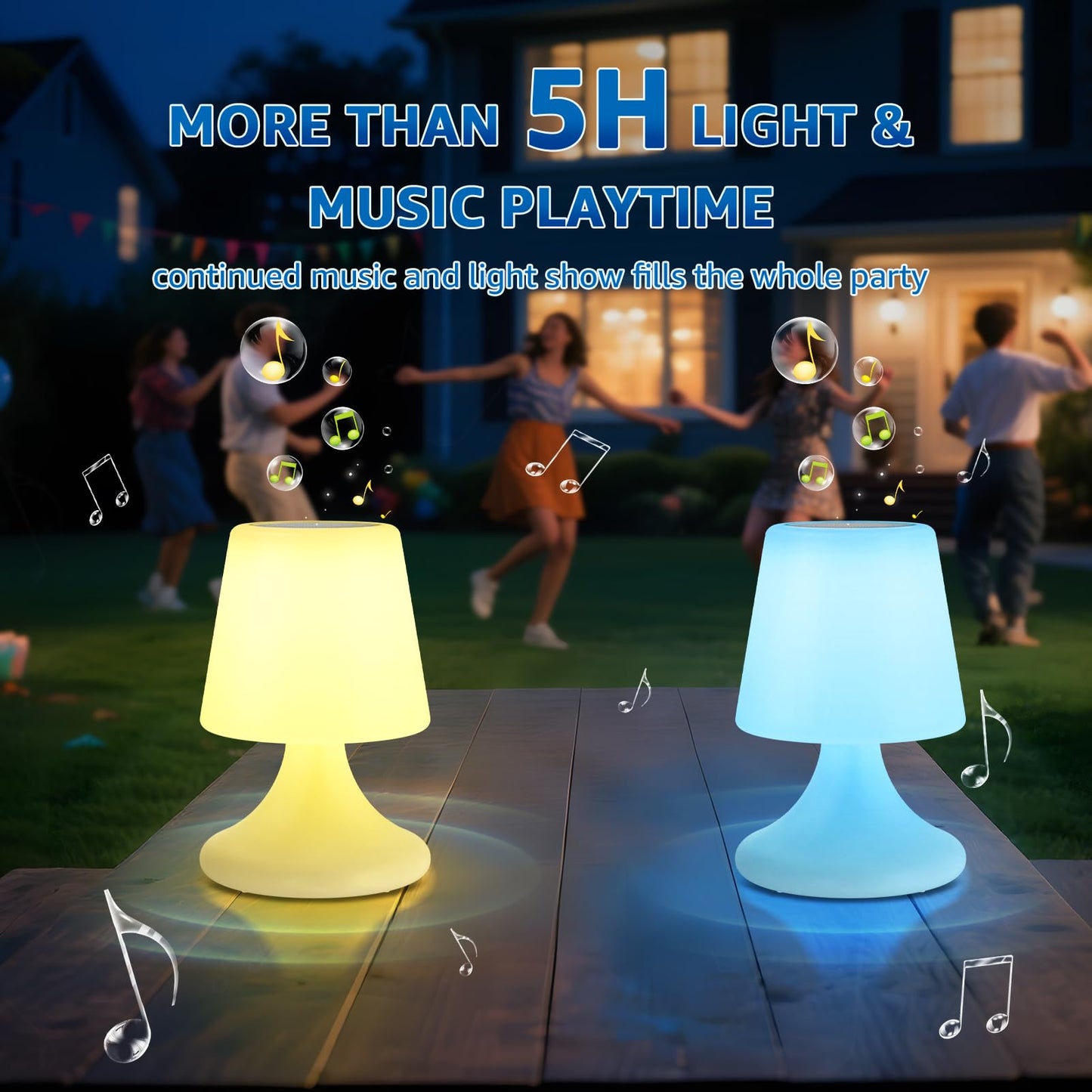 uuffoo 2 Pack Shower Lamp Cordless LED Table Lamp with Speaker Patio Outdoor Speaker with Lights RGB IP44 for Patio Pool Party Balcony Bathroom (Waterproof, Rechargeable)
