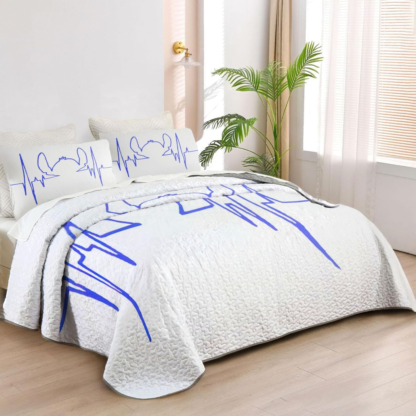 Allenjoy King Size Space Pet Friends Quilt Bedspreads Tropical Playmates Bed Set Bedding Coverlet Fabric Washable with 2 Pillowcases SC00008-007