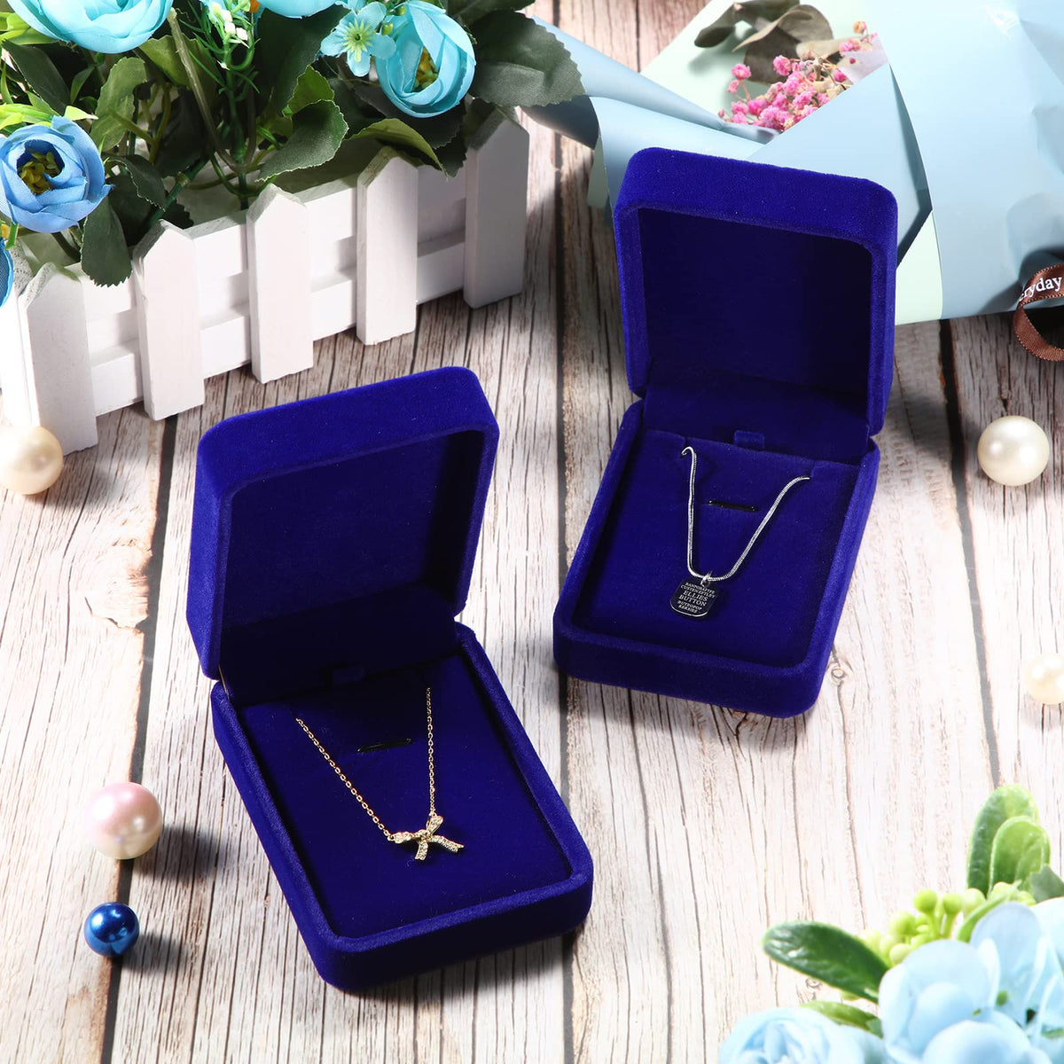 24 Pcs Necklace Pendant Box Velvet Jewelry Storage Display Case Ring Earring Pendant Jewelry Boxes Pearl Necklace Holder Gift Boxes for Christmas Wedding Engagement Birthday Anniversary(Royal Blue)