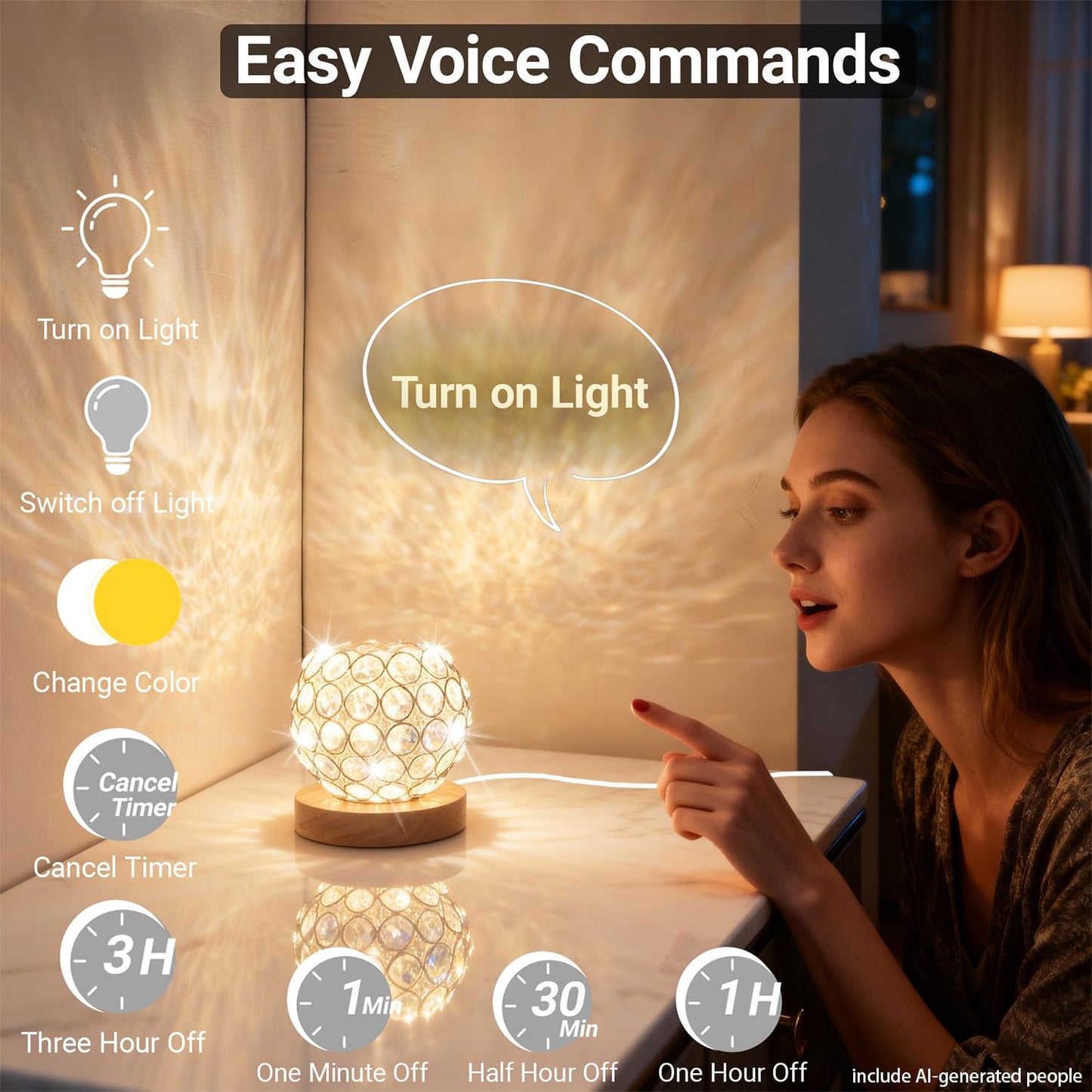 FuoiCorn Crystal Mood Table Lamp, Small Decorative Sphere Light with Voice Control - 3 Lighting Modes Ambient Lighting for Tiny Bedroom & Living Room Decor, Aesthetic Gifts for Teen Girls