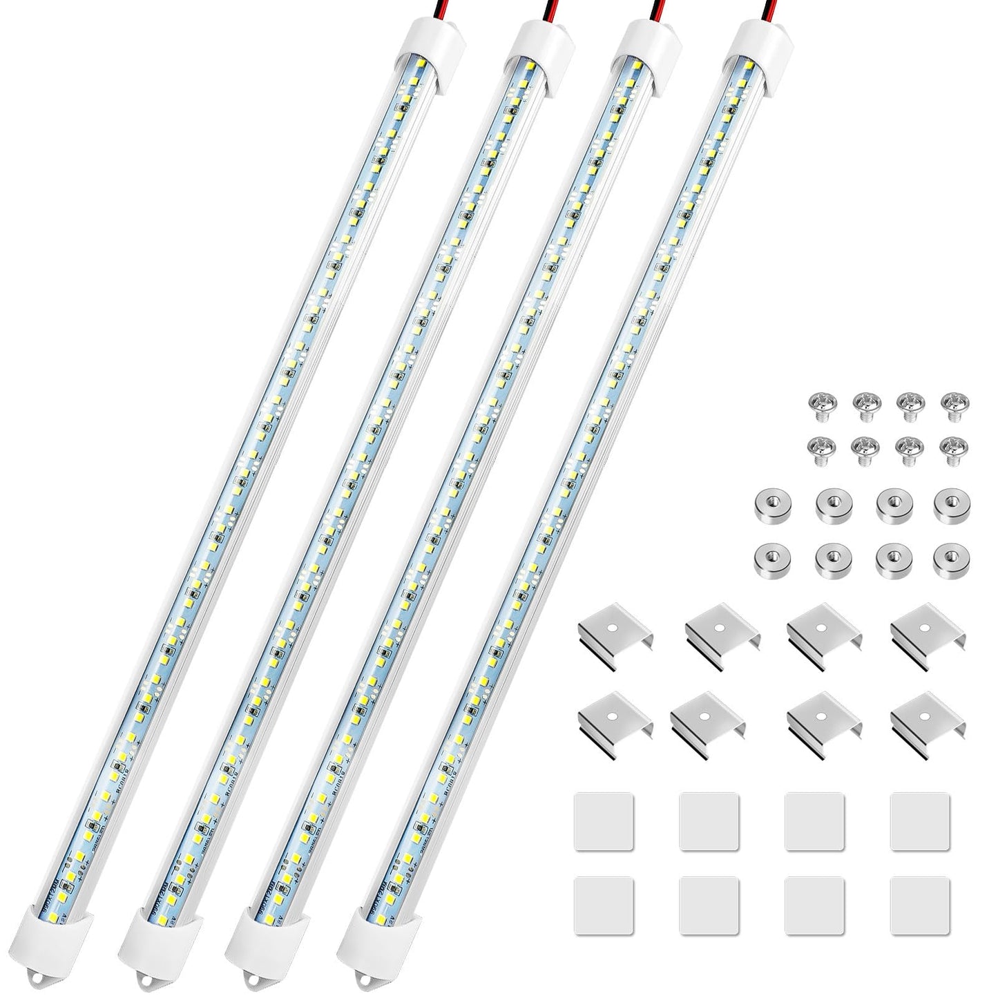 Linkstyle 4PCS 12V LED Interior Light Bar, 192LEDs 12V LED Light Strip with Switch, 6500K Slim Car Interior Lights for Car Truck RV Boat Cabinet