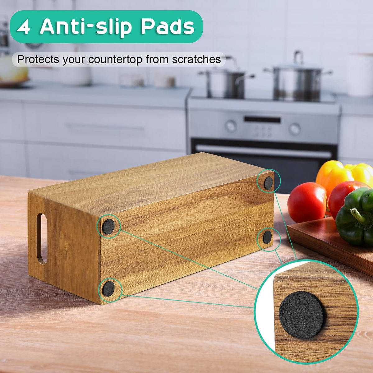 ALELION Acacia Wood Utensil Holder with Removable Divider - 4 Compartment Wooden Utensil Caddy Organizer for Kitchen Counter - Cooking Utensil Crock for Countertop