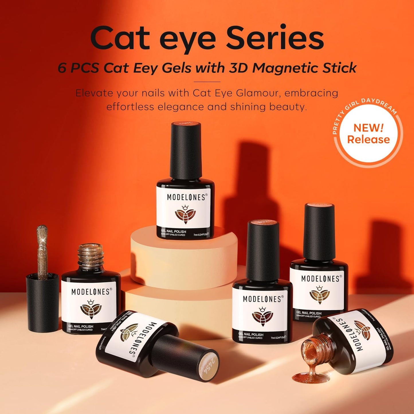 modelones Cat Eye Fall Gel Nail Polish Set 6 Colors Yellow Gold Orange Brown Nude Glitter 9D Cat Eye Gel Polish Halloween Maple Gel Polish with Magnet Soak Off Led Nail Art DIY Salon Gifts For Women