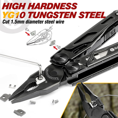 BIBURY Multitool Pliers Pro BI2045AB, Stainless Steel Foldable Multi Tool with Upgraded Scissors and Screwdriver, Multitools with Replaceable Wire Cutters and Saw, Ideal for Camping,Fishing,Survival