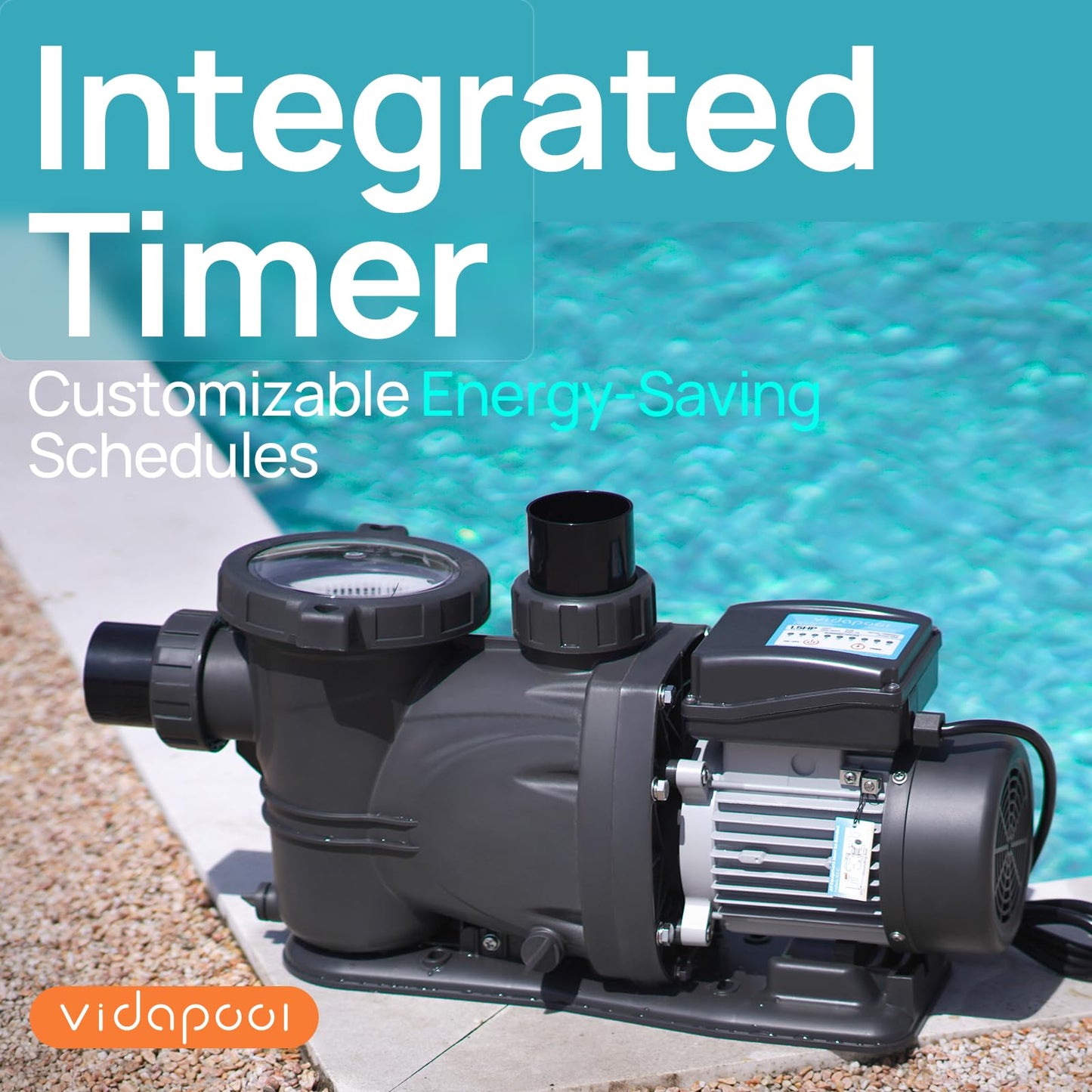 VIDAPOOL In/Above Ground Pool Pump Self Primming High Flow,Dark Black