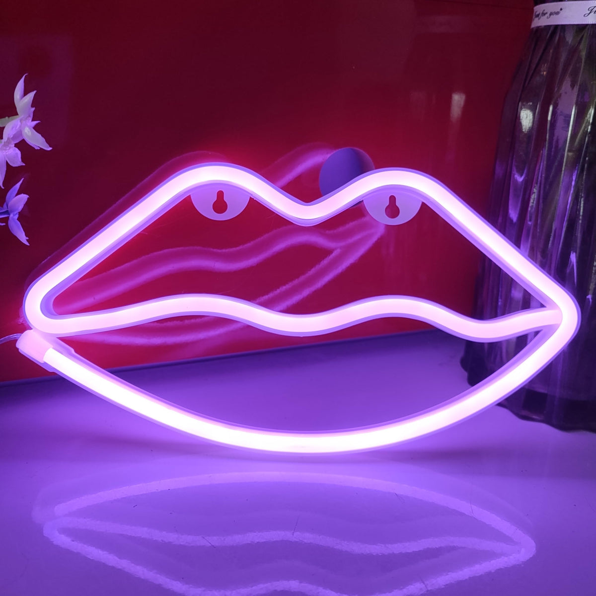 JYWJ Lip Neon Sign,USB or 3-AA Battery Powered Neon Light,LED Table Decoration,Bedroom Wall Decoration,Birthday Gift,Wedding Supplies Business Gift (Purple)