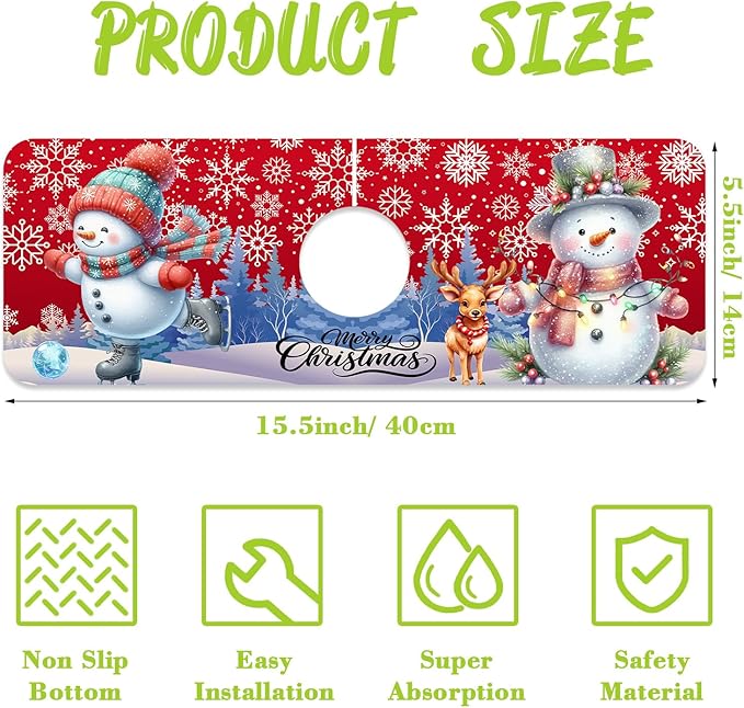 Chrismas Sink Splash Guard Faucet Mat Christmas Absorbent Fast Drying Mat Sink