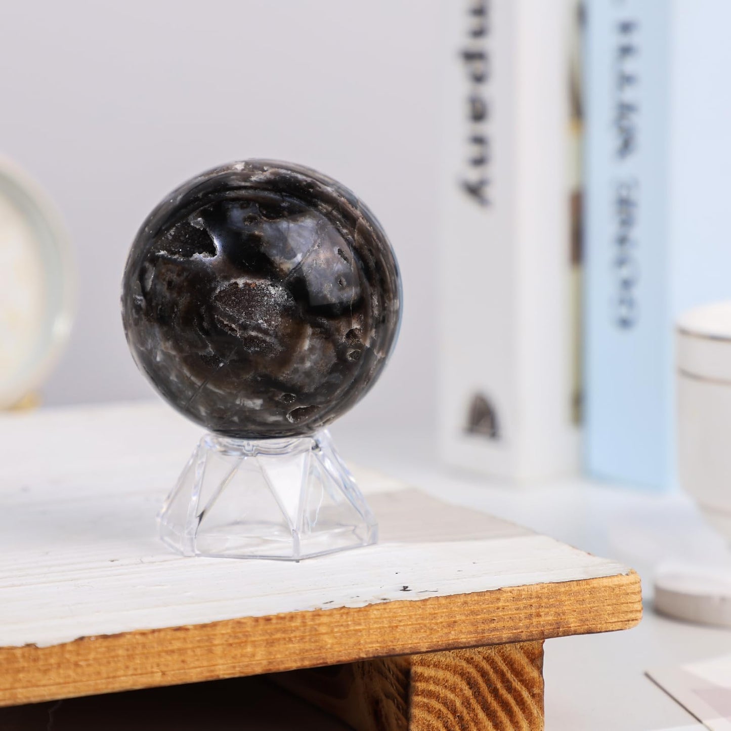 SUNYIK 2.01-2.36" Healing Sphalerite Stone Crystal Ball with Acrylic Stand, Natural Stone Orb Sculpture Figurine for Divination Meditation, Decorativone Ball Sphere for Home Office Decor