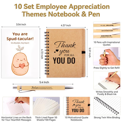 60 PCS/10 Sets Teacher Employee Appreciation Gifts Bulk – Thank You Gifts for Coworkers with Kraft Paper Gift Bags,Greeting Card,Inspirational Notebooks,Phone Stand,Team Gift for Staff, Nurse, Office