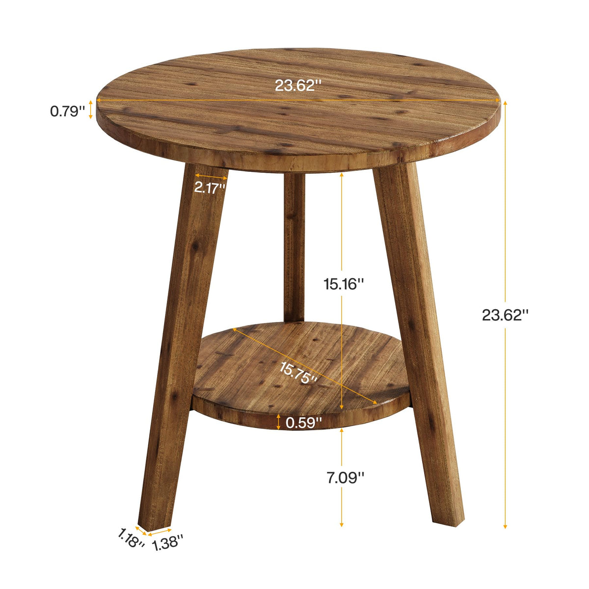 TRIBEWOOD Solid Wood Round End Table, Sofa Side Table with Storage Shelf, Farmhouse Nightstand for Living Room, Bedroom, Easy Assembly (1)