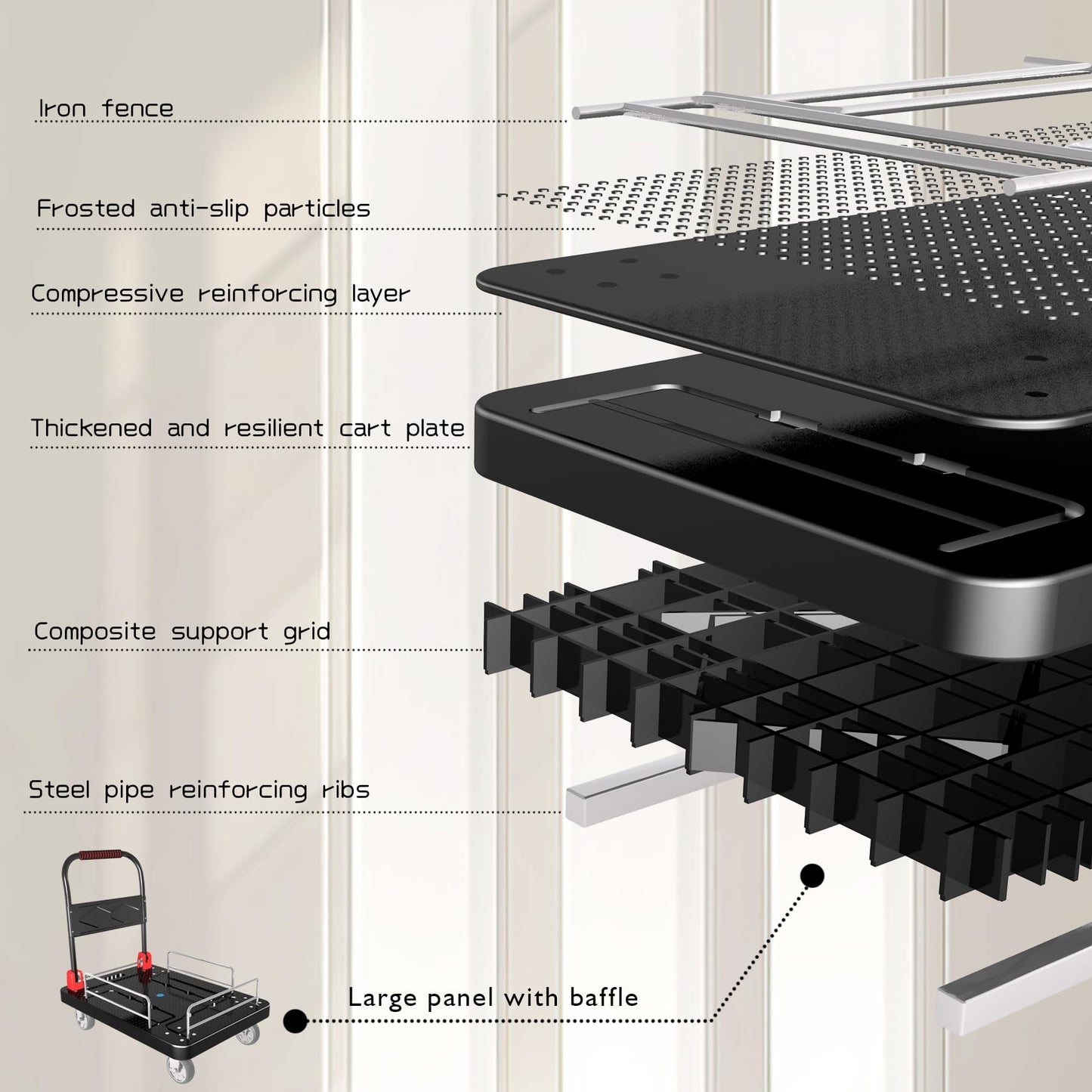 Platform Trucks Flatbed Cart Heavy Duty with Brake Wheels & Fence Foldable Hand Cart 1300lbs Capacity 36"x24" Moving Dolly for Furniture/Office/Groceries/Garage, Black
